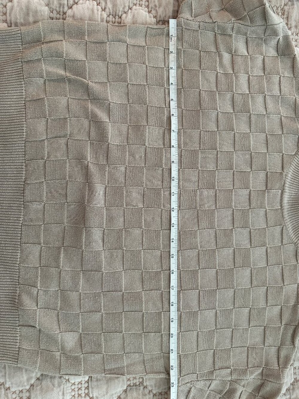 All Row Tan Checkerboard Knit Sweater - Picture 4 of 6